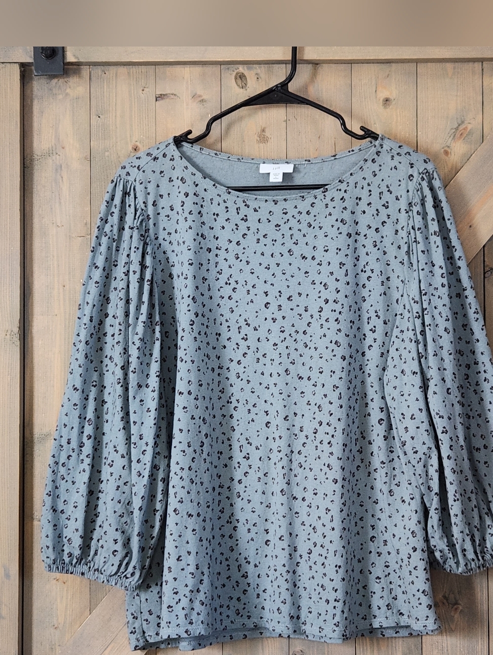 J. Jill Cotton Long Sleeve Jersey Animal Print Top Size Large Petite